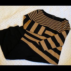 Ann Taylor tan/black striped dress w/cinched waist